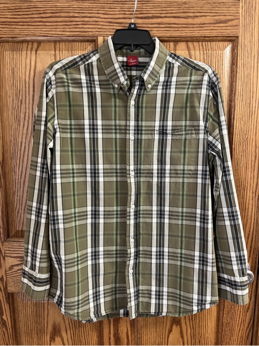 Men's Plaid Button-Down Shirt in Olive Green